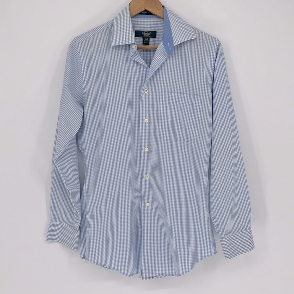Pronto Uomo Slim Fit Long Sleeve Dress Shirt Blue White Mens Size 32/33 14-1/2